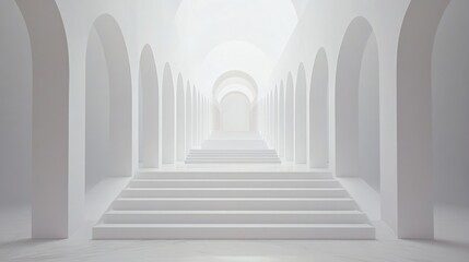 Fototapeta premium White Archway Corridor Pathway, Empty, Product Showcase