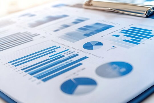 Business data analysis reports on clipboard