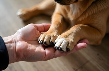 Close-up of puppy paws resting in a human hand
