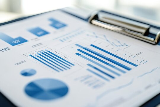 Business reports with charts and graphs on clipboard (1)