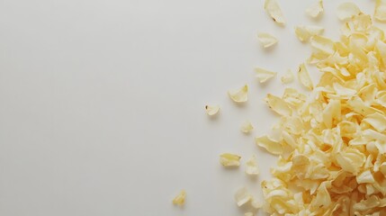 Obraz premium Scattered dried shallot flakes are positioned on a white background
