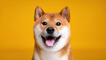 Joyful Shiba Inu in Sunny Disposition Amidst a Cheerful Canvas of Vibrant Lemon Tones, Showcasing Playful Energy and Endearing Personality.