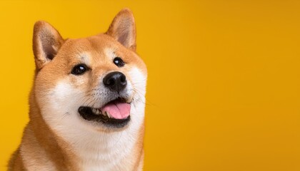 Exuberant Shiba Inu Basking in Radiant Sunlight against a Vibrant Lemon Backdrop, Displaying Joy and Playfulness