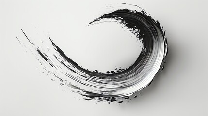 Abstract black brushstroke in the shape of a circle on a white background.