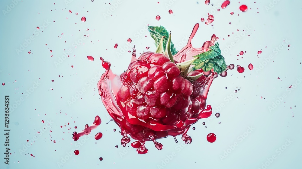 Wall mural a raspberry splashing into water.