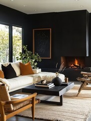 A cozy living room with a fireplace in a home