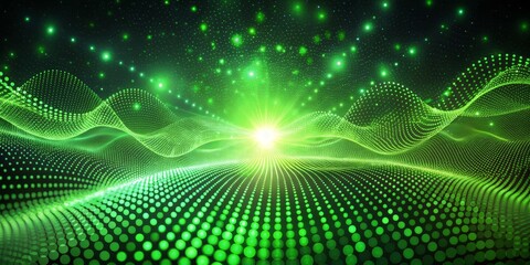 Abstract Green Light Waves with Dots and Bright Center Emphasis