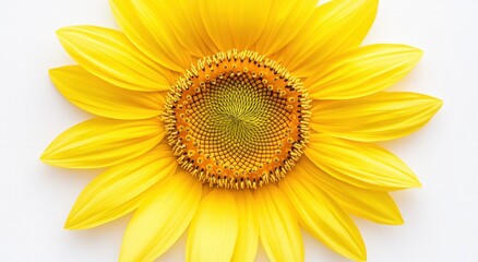  center-symmetry sunflower, the yellow petals radiating outwards from within, forming an intricate pattern with a symmetrical circular structure, which is the core of nature's beauty