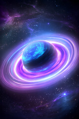 Mesmerizing warp bubble distortion in space with gravitational ripples glowing ultraviolet rings and shimmering star dust against an obsidian black void  
