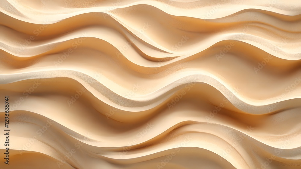 Poster Serene abstract image featuring beige waves. A smooth, flowing texture creates an elegant background. Abstract Beige Wave Pattern: A Serene Textured Background