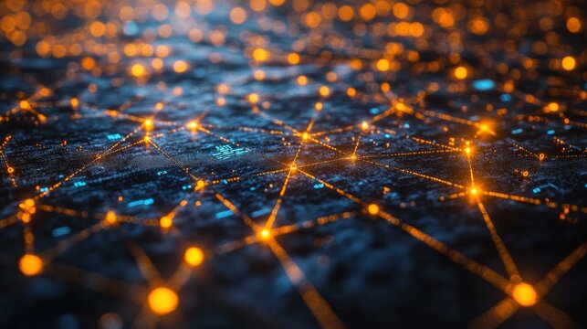 Conceptual Representation of ARPANET With Dynamic Glowing Connections in a Grid. Generative AI