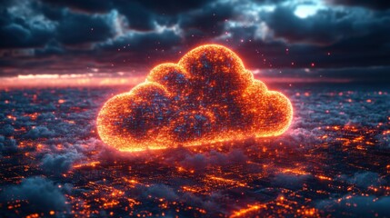 Visual Representation of Cloud Computing With Glowing Layered Servers. Generative AI