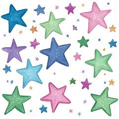 Colorful Hand Drawn Stars on White Background