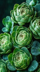 Fototapeta premium Vibrant green artichoke heads arranged beautifully in intricate patterns showcasing nature's culinary appeal