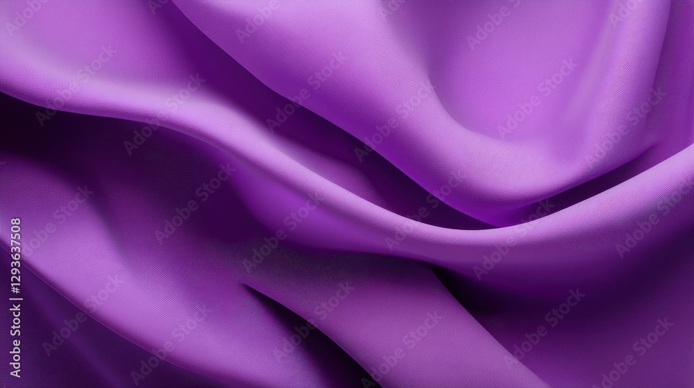 Poster Close-up view of a luxurious, soft purple fabric with subtle waves and folds creating a rich texture