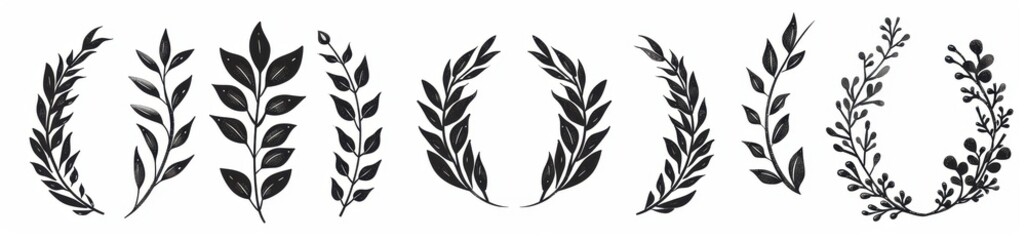 Collection of Black and White Floral Design Elements