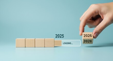 Progress Bar Concept Wooden Blocks Transitioning from 2025 to 2026 New Year