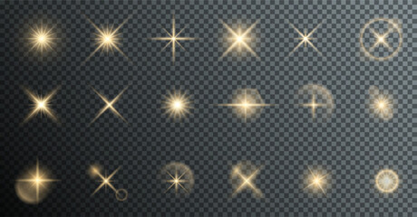 magical sparkle and star light effect vector with gleaming rays, glowing bursts, png bright flare. Perfect for Christmas, fantasy, png holiday designs. Transparent and vibrant illustration.