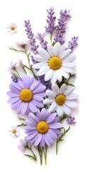 Obraz premium Delicate Purple and White Daisies and Lavender Floral Arrangement
