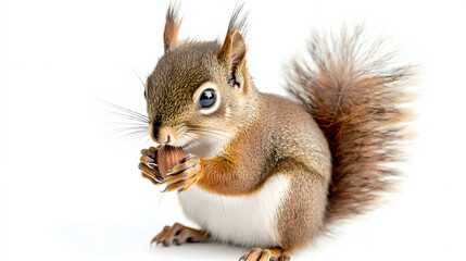 A small squirrel is eating a nut