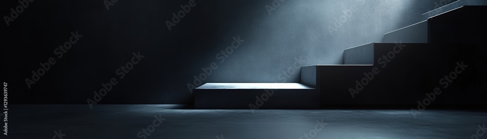 Aufkleber dark minimalist scene with illuminated platform and steps