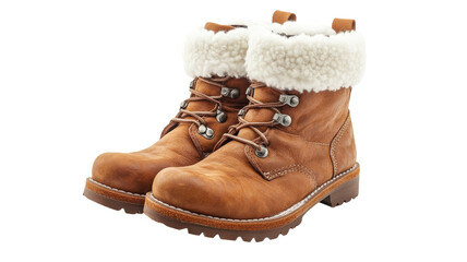 Stylish brown winter boots with fluffy white lining suitable for cold weather and outdoor activities