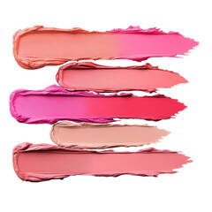 Obraz premium Vibrant lipstick swatches, various shades of pink and nude, showcasing beauty products, ideal for makeup enthusiasts and tutorials. Isolated on white background or PNG