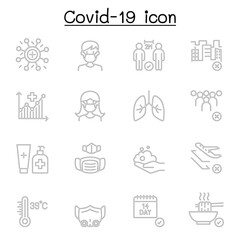 Covid-19 icon set in thin line style