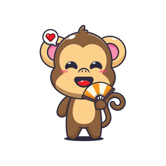 Monkey cartoon vector illustration with hand fan