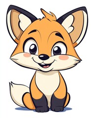 Obraz premium Cute cartoon fox sitting, white background, children's book illustration