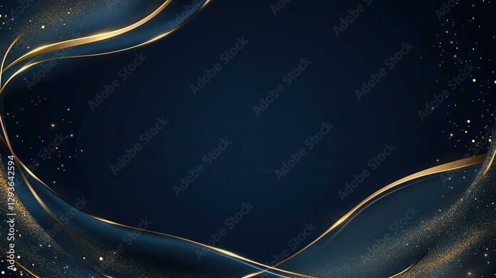 Poster elegant abstract background with golden waves and blue sparkle
