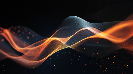 Abstract orange and blue particle wave background design illustration dark light vivid energy motion