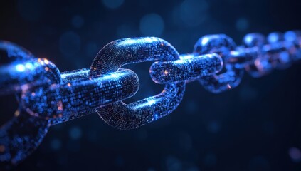 A Stunning Close-Up of a Glowing Blue Chain Link: Exploring the Intersection of Technology and Connectivity in the Digital Era