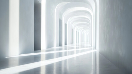Fototapeta premium Modern white architectural corridor interior design bright light wall room clean space lines floor