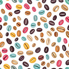 Obraz premium Flat style seamless pattern of coffee beans with bold shapes, isolated on white background. cutout png
