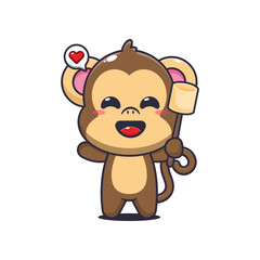 Monkey cartoon vector illustration eating marshmallow