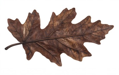 Naklejka premium Detailed Dried Oak Leaf Isolated on White Background Autumn Nature Photography