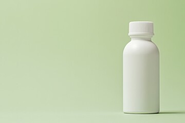 Minimalistic design showcases white bottle against soft green ba