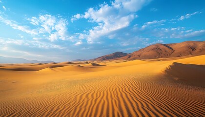 Stunning panoramic view of sand dunes and blue sky