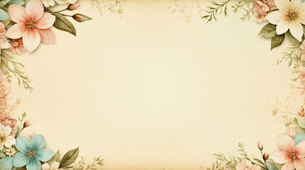 Vintage floral background with decorative flower border with copy space