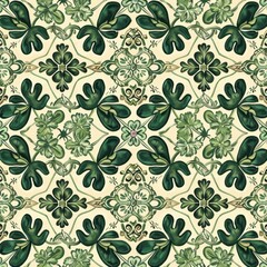 Elegant Green and Beige Seamless Floral Pattern Design