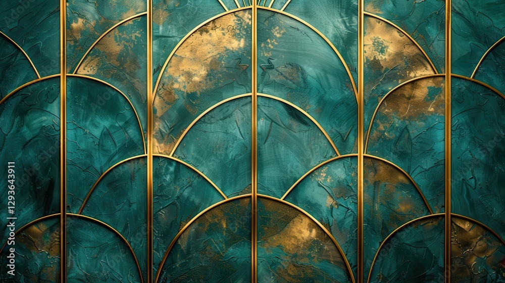 Poster elegant teal and gold geometric pattern background