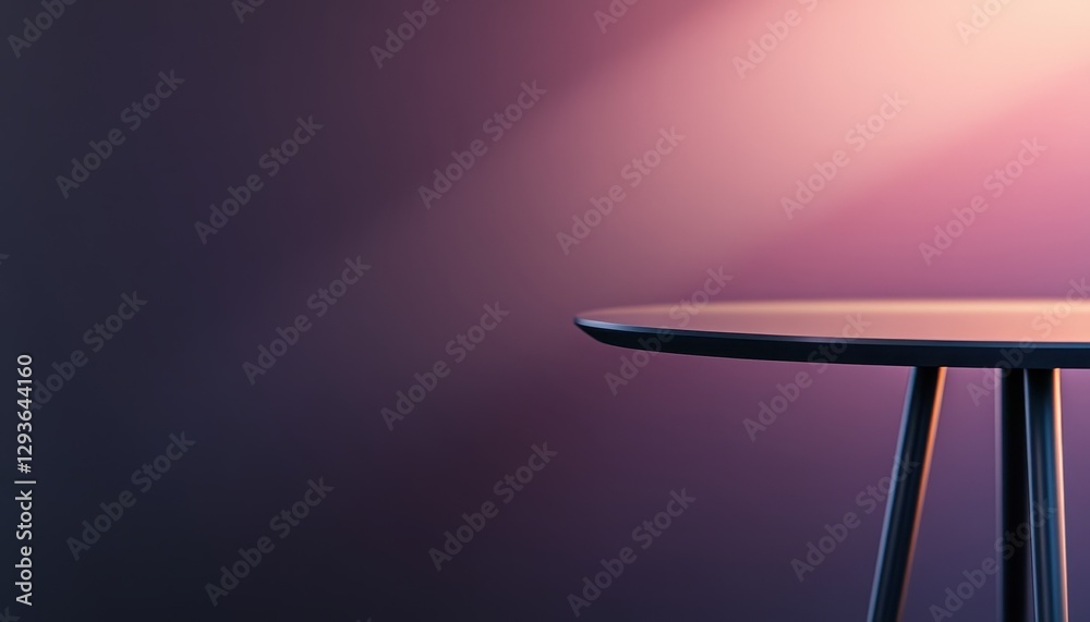 Poster empty table with soft pink and purple gradient lighting, minimalist studio background