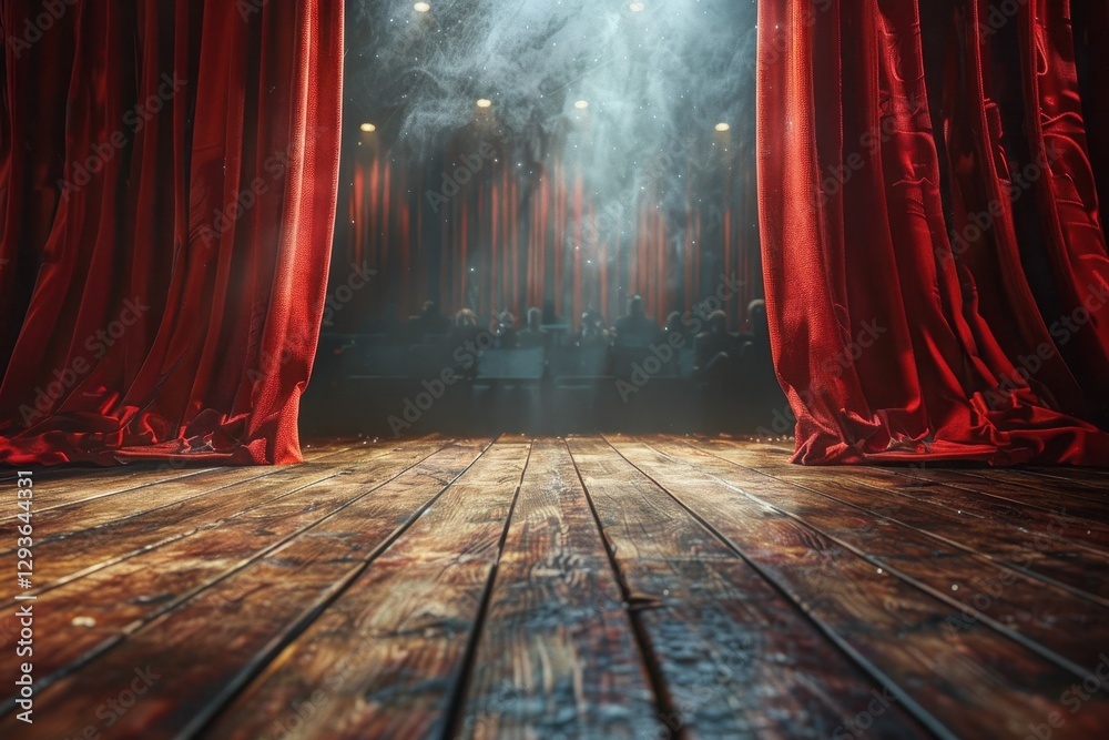 Aufkleber empty theater stage with red curtains and spotlight