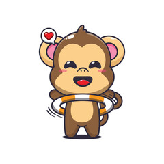 Obraz premium Monkey cartoon vector illustration playing hula hoop