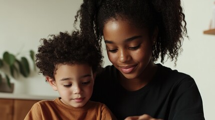Obraz premium Warm interaction between mother and child, focused on playful le