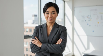 Asian Businesswoman Standing Confidently in Bright Office