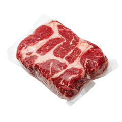 Obraz premium Fresh cut beef, vibrant red marbled meat, ideal for grilling or slow cooking, perfect for hearty meals or barbecues. Isolated on white background or PNG
