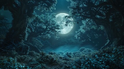 Obraz premium Enchanted Moonlit Forest Path