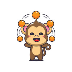 Monkey cartoon vector illustration circus attraction with balls